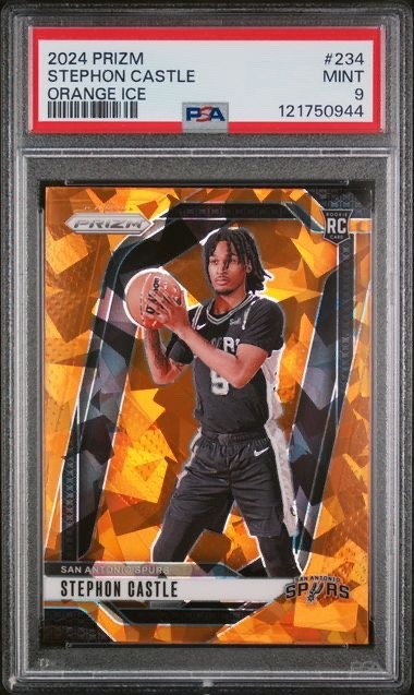 Stephon Castle 2024-25 Panini Prizm Orange Ice Prizm (RC) #234 - PSA 9 - Spurs
