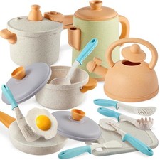 Pretend Play Kitchen Accessories Toys Set, Cookware Pots and Pans Cooking Ute...