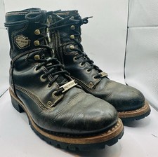 Men's Harley Boots Motorcycle Tyson Logger Boots 8.5 Lace Up Zip Black Leather