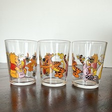 Disney Winnie The Pooh Glass Tumblers Set of 3 Tigger Piglet Vintage France VGC