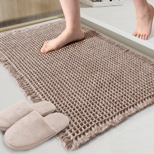 Super Absorbent NonSlip Bath Mat, Brown Waffle Rug, 18x30 Inches, Machine