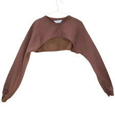 Primark Crew Neck Long Sleeve Fleece Cropped Sweatshirt Top Brown Medium