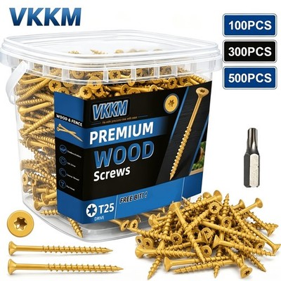 VKKM Torx Wood Screws, Self Tapping Tan Wood Screws with T25 Bit