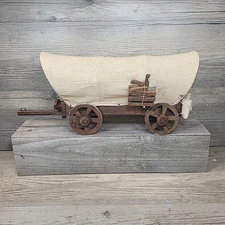 14 In Vtg Hand Crafted Conestoga Covered Wagon Old West Trail Tools Decor