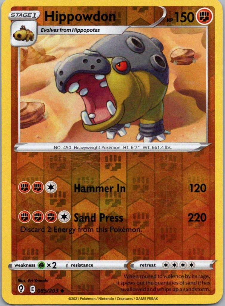 Pokemon Hippowdon 85/203 Evolving Skies Reverse Holo NM