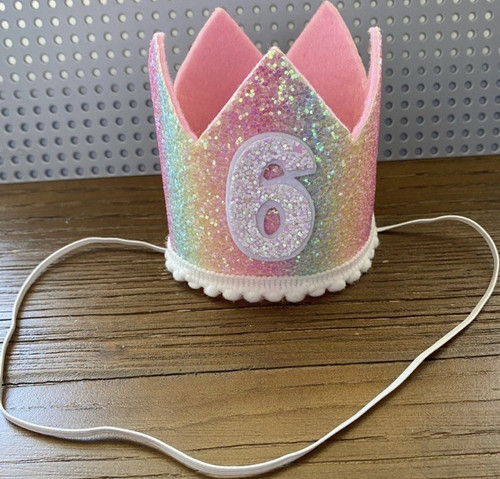 Glitter Birthday Crown/Tiara - Number 6 - Pink Rainbow