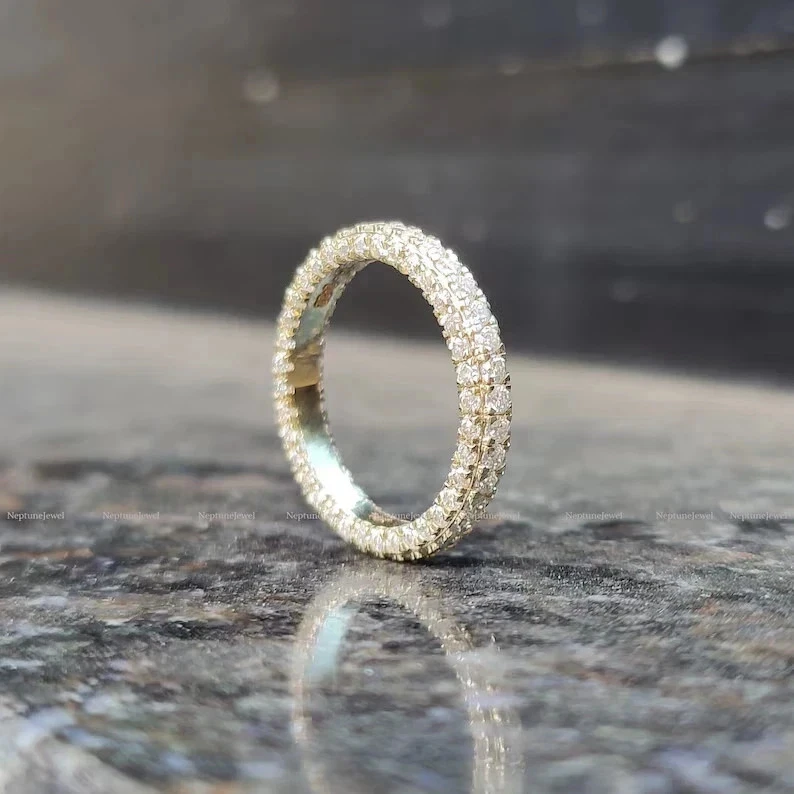 3 Ct Round Cut Natural Diamond Eternity Wedding Band 14k Yellow Gold Size 6 7 8 - Image 3 of 4