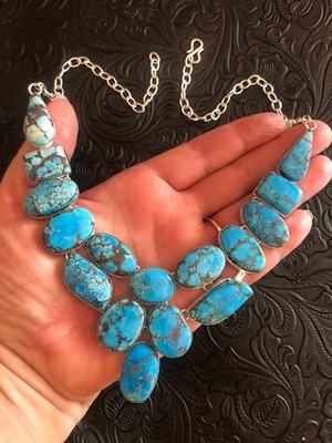 Sky Blue Turquoise Cherry Brown Matrix Necklace 16 -18  Southwestern