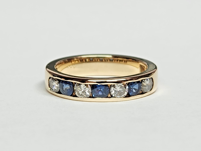 PRETTY 14k Gold Channel Set 4mm Alternating Diamond & Sapphire Band Ring Sz 6.25