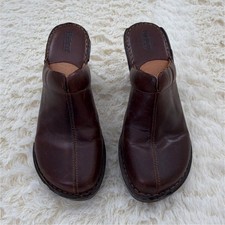 Born Brown Leather Wedge Mule Slip-On Women's Shoes US 10