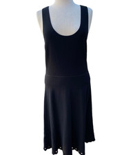 Ann Taylor Dress Black Knit Sleeveless Scoop Neck M Scalloped Lasercut Hem $129