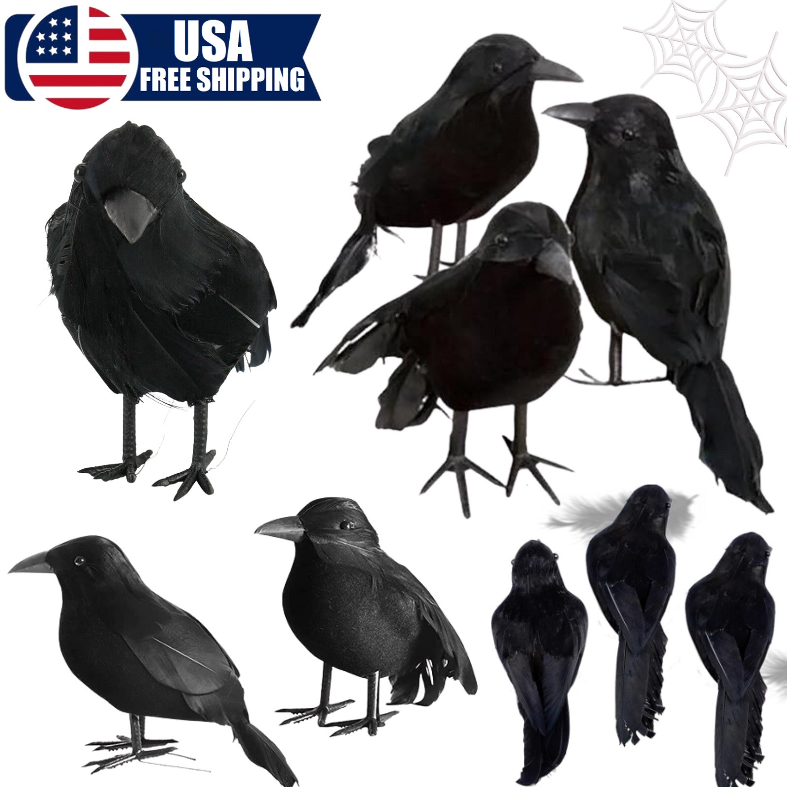 12× Halloween Lifelike Black Raven Fake Crow Fake Bird Hunting House Decor 4*7"