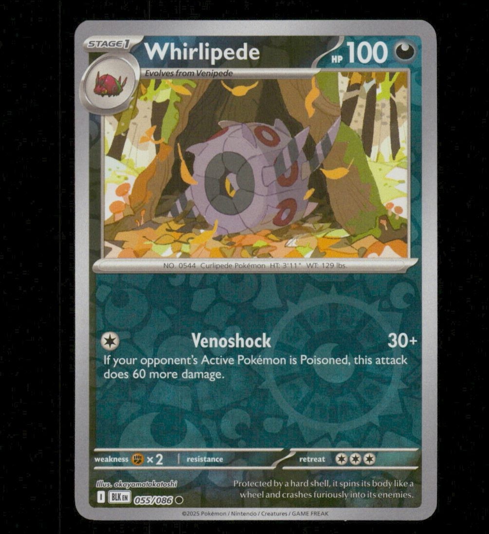 Whirlipede 055/086 Black Bolt Pokemon Common Reverse Holofoil NM