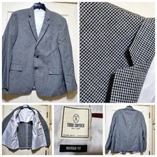 Todd Snyder Blazer Mens 46R Black Grey Linen Mayfair Fit Made USA Houndstooth