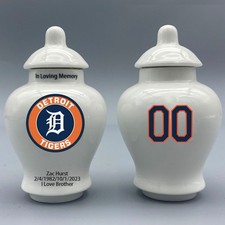 Ceramic Baseball Urn   Detroit Tigers Theme, Custom Text  Number