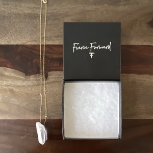 Authentic Fierce Forward Gold Plated Cable Chain Necklace Clear Quartz Point Pendant