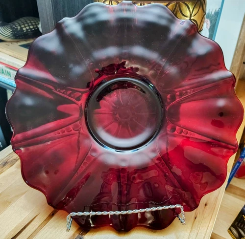 Anchor Hocking Oyster & Pearl Ruby Red 13.5" Radiance Platter Vintage Depression