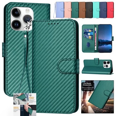 For iPhone 17e 16 15 14 13 12 11 Pro Max 8 Fibre Leather Flip Case Wallet Cover