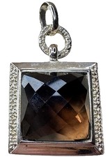 Smoked Quartz and Sterling Silver One Inch Square Pendant 