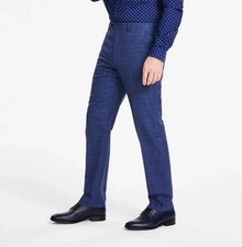 Michael Kors Men Classic fit Dress Pants Blue Plaid Wool Stretch 32W 30L