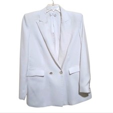 Mango MNG Women White Double Breasted Padded Shoulder Blazer Jacket Size XLarge