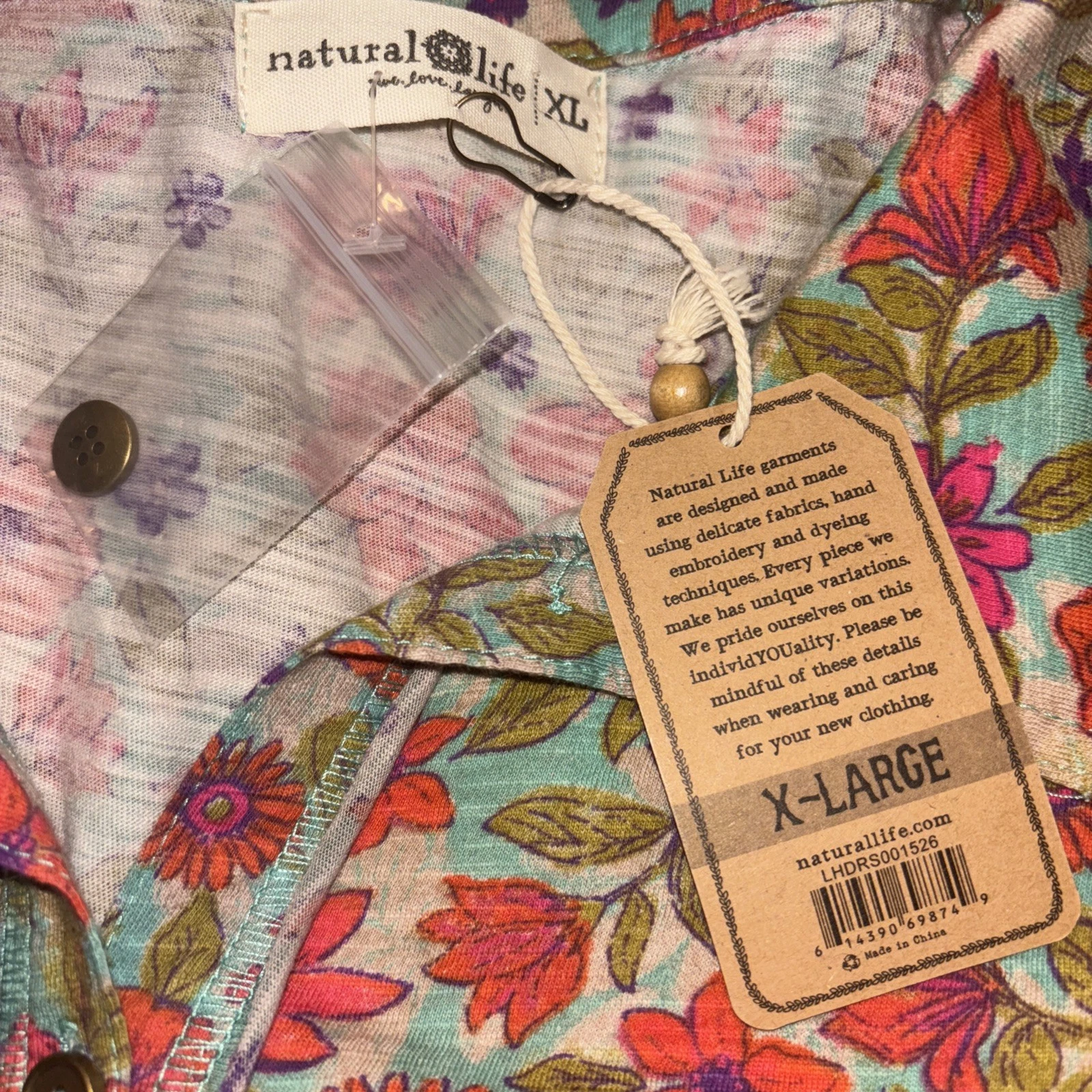 VETEMENTS Maxi abito nuovo con etichette Natural Life taglia XL Christa cotone maglia floreale bottoni