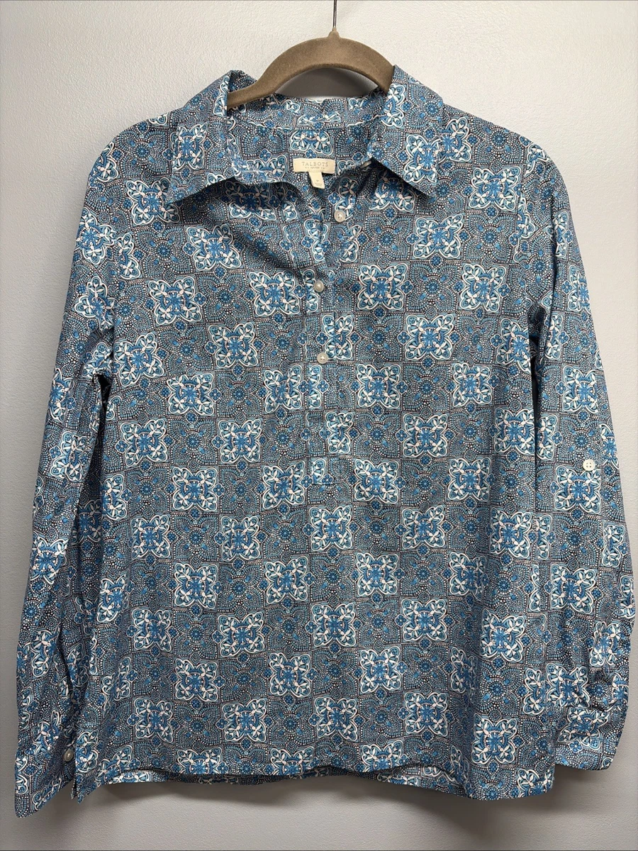 Chemisier Talbots Taille Petite 4P – Manches Courtes Imprimé Floral Noir Et Crème