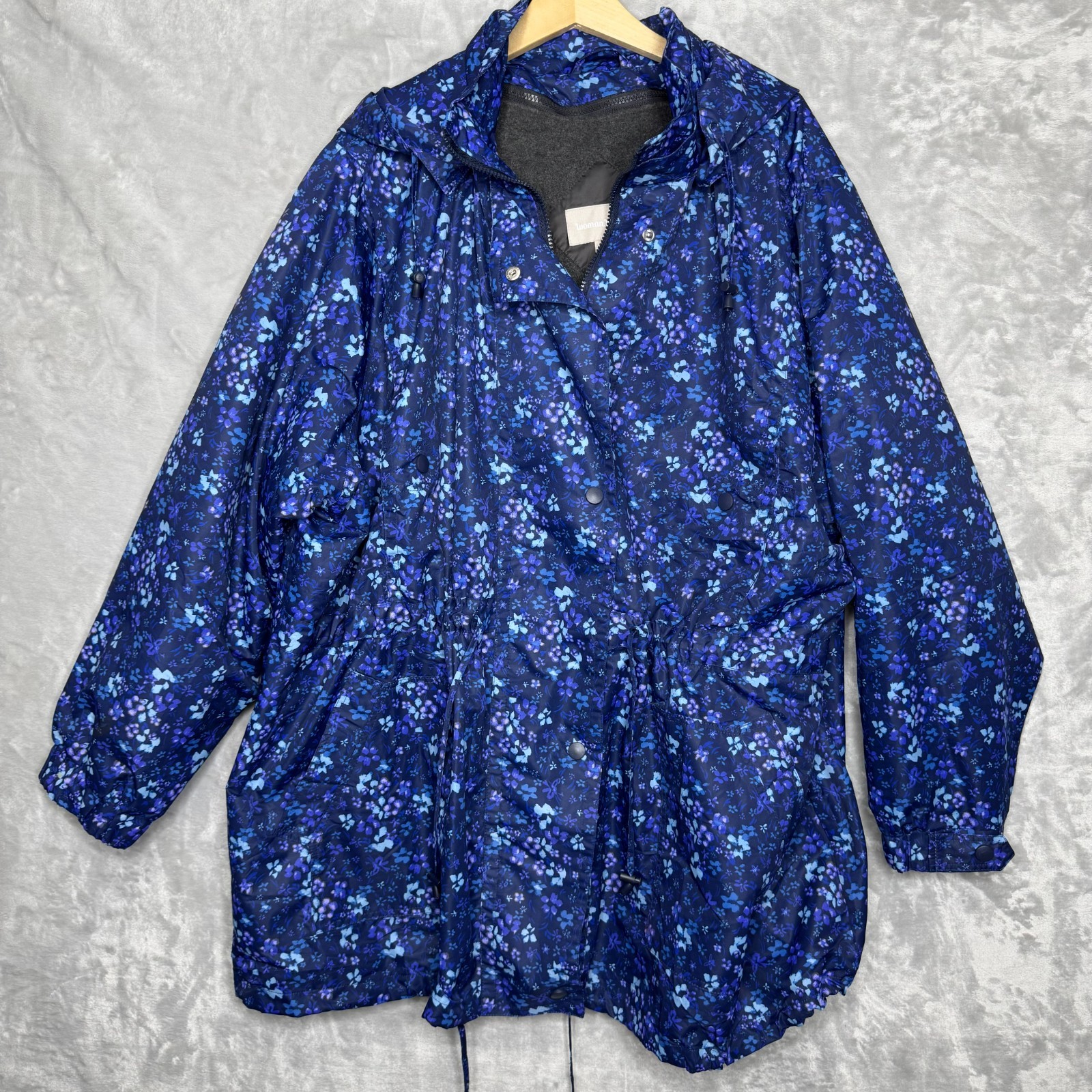 Womens 34/36 4x Blue Floral Hooded Lined Raincoat Pockets