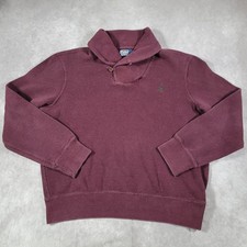 Polo Ralph Lauren Sweater Mens Large Red Shawl Collar Cotton Pullover Pony Logo