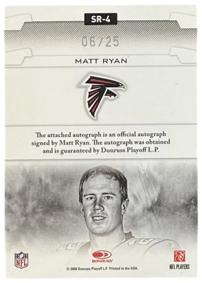 2008 Leaf Rookies & Stars Studio Rookies Autograph #SR-4 Matt Ryan Falcons /25 - Image 2 of 2