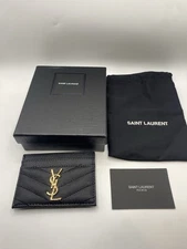YSL Saint Laurent Black Double Card Holder Wallet Woman