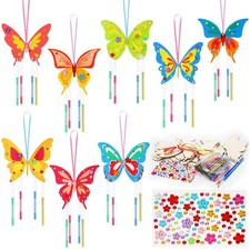 Wenqik 12 Pack Wind Chime Kit Spring Crafts Wooden Arts Butterfly, Pastels