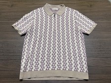 Marine Layer Bryson Zip Sweater Polo Maroon/Tan Warm Geo Print Small Retail 128