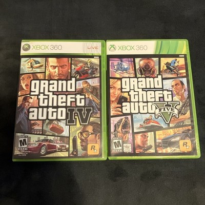 Grand Theft Auto IV + Grand Theft Auto V on Xbox 360, CIB w/maps + inserts