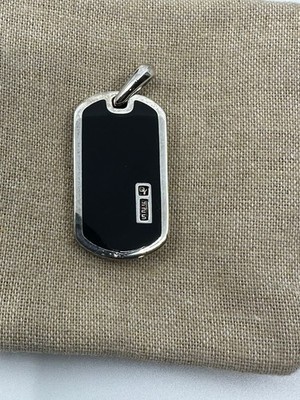 925 David Yurman Streamline Tag mit schwarzem Onyx Erkennungsmarke Anhänger Halskette