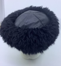 Vintage Leather Faux fur Women Winter Hat Black Betmar Italy
