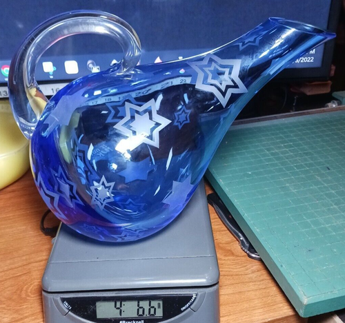 Badash Poland Blue Starburst Crystal 3/4 Pitcher ~ 10"x 8" ~ Jug ~ N. Mint! - Picture 10 of 10