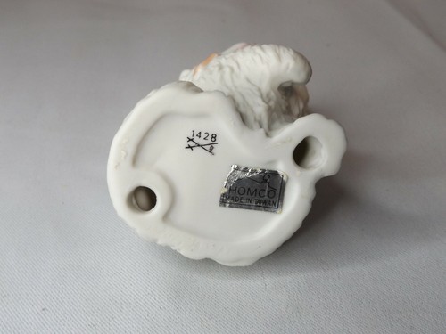 Homco 1428 White Cat Figurine with Peach Bow pink nose porcelain 3 1/2" tall - Picture 6 of 10