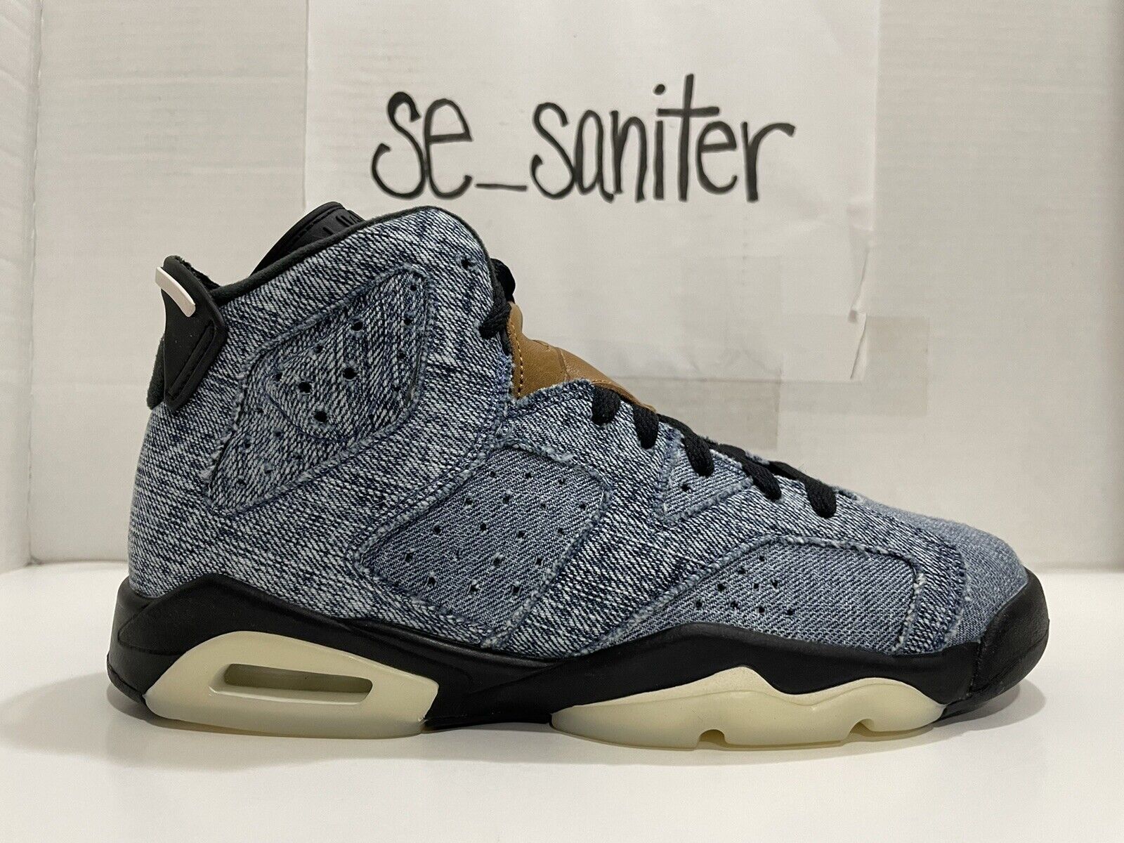 Nike Air Jordan 6 Retro (GS) Washed Denim Black-Sail CV5489-401 Size 6Y No  Lid