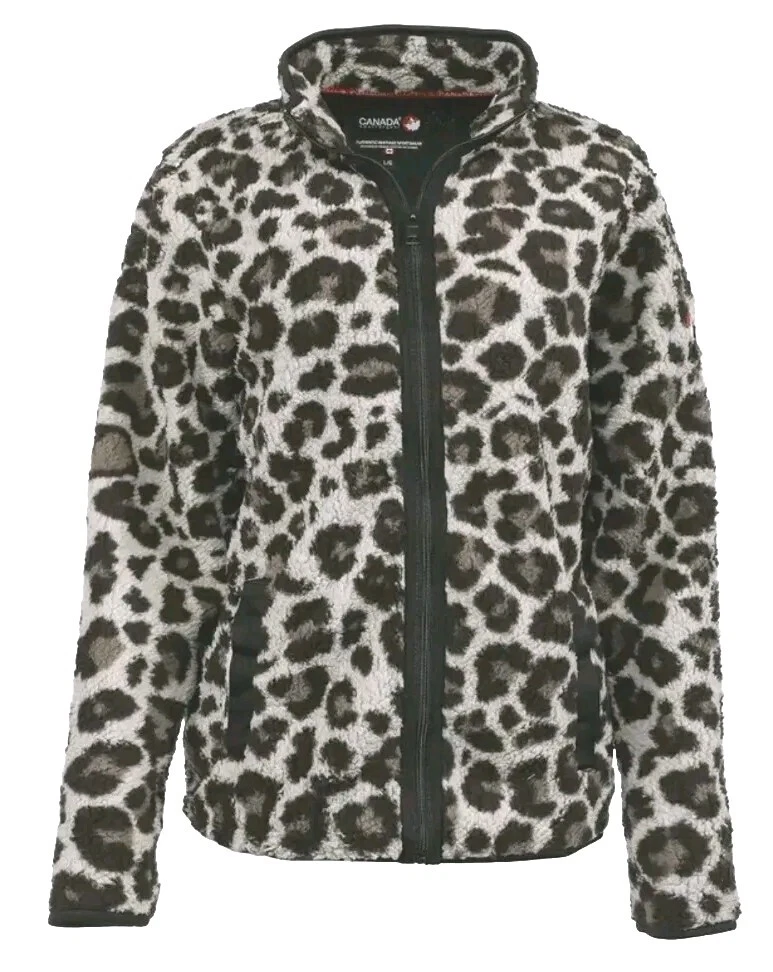 NEW Wmn's SZ M, CANADA Weather Gear Full Zip Printed Sherpa Jacket SNOW LEOPARD