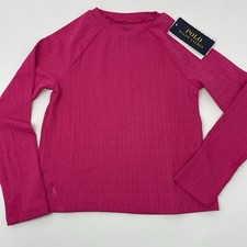 Polo Ralph Lauren Girls 6 Mini Cable Jacquard Pink Rash Guard Swim Long Sleeve