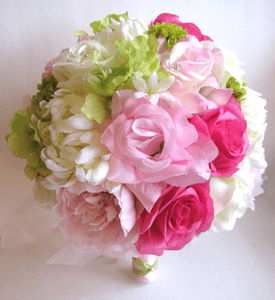 Wedding-Bouquet-17-piece-package-Bridal-Silk-flowers-BLUSH-PINK-HOT-PINK-GREEN