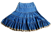 Mix Nouveau Denim Skirt Midi Jr XL Cottagecore Tiered Boho Western Gypsy Peasant