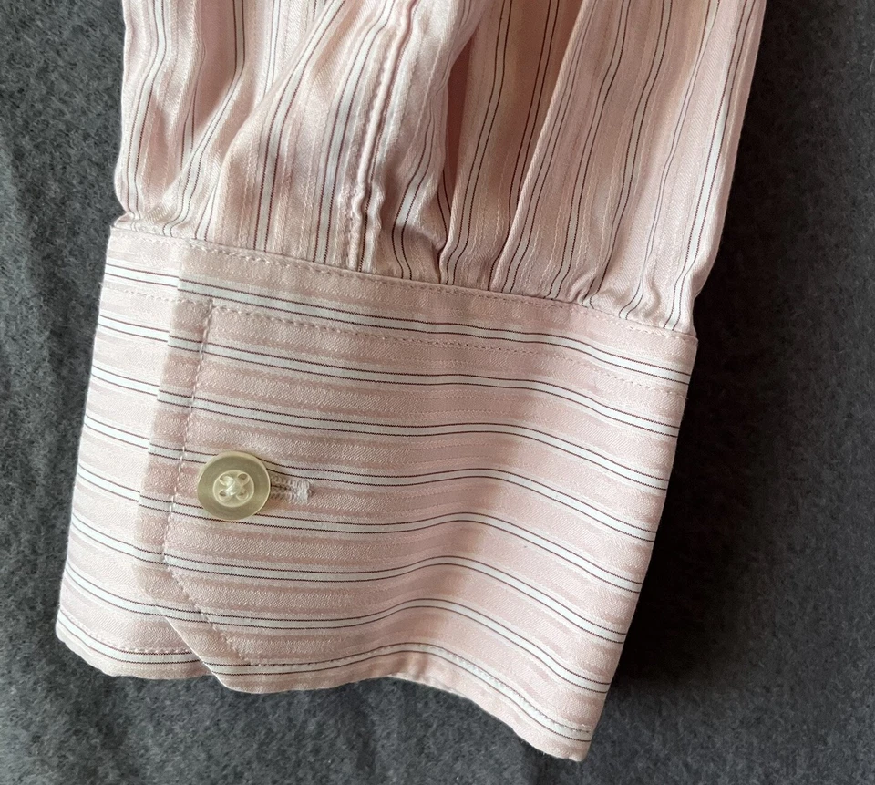 Camisa de vestir Bachrach para hombre 18 1/2 34/35 rosa a rayas manga larga abotonada Foto 4 de 4