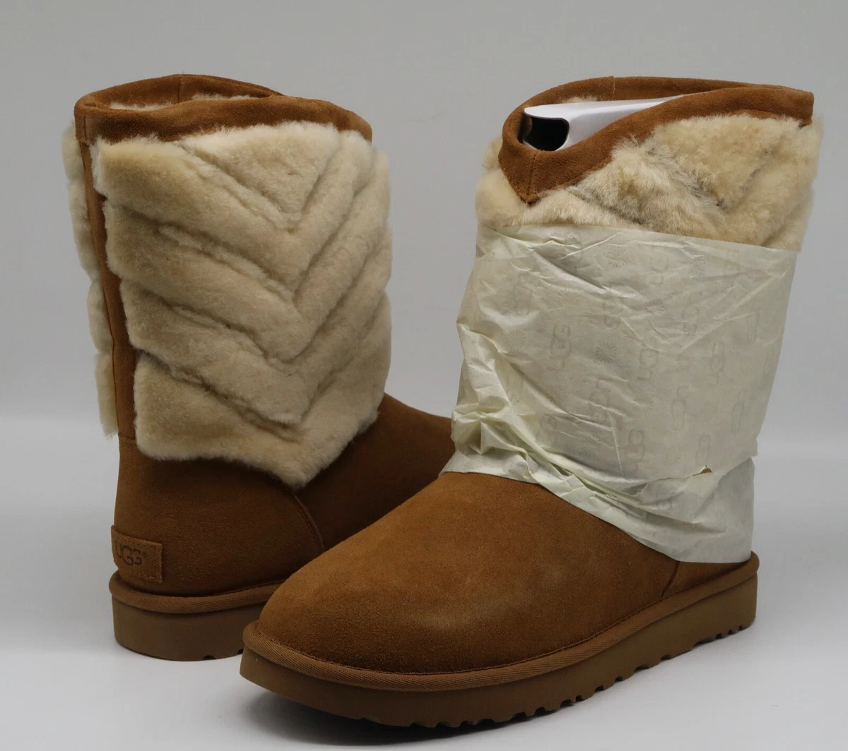 UGG Tania Chestnut Suede Sheepskin Chevron Winter Boots Size 11
