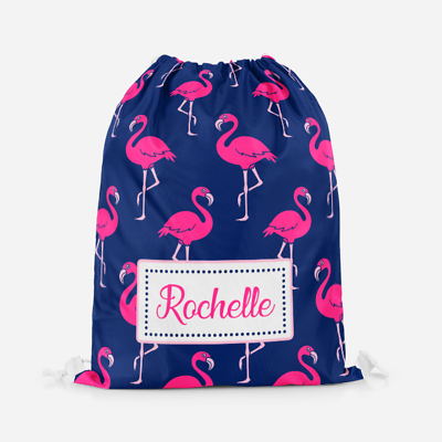 Personalised Flamingo Summer Girls Kids Drawstring Bag PE Swimming School Bag