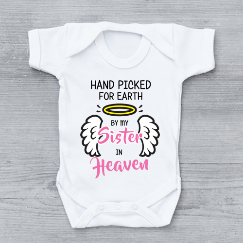 Hand Picked For Earth By My Sister In Heaven Angel Unisex Baby Grow Bodysuit