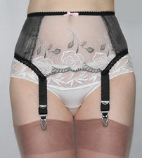 Strapsgürtel Englische Strumpfhalter 6 Straps/Metallclips Metallic Look / Spitze