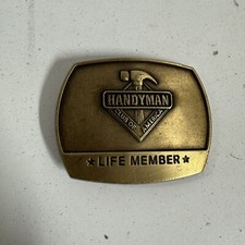 VINTAGE 1996 Handyman Club Of America Life Member Belt Buckle Solid Brass - BUB