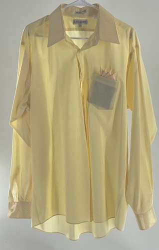 Yellow LUCASINI 17.5 dress shirt Tie Pocket Scarf Euc Single Needle ...